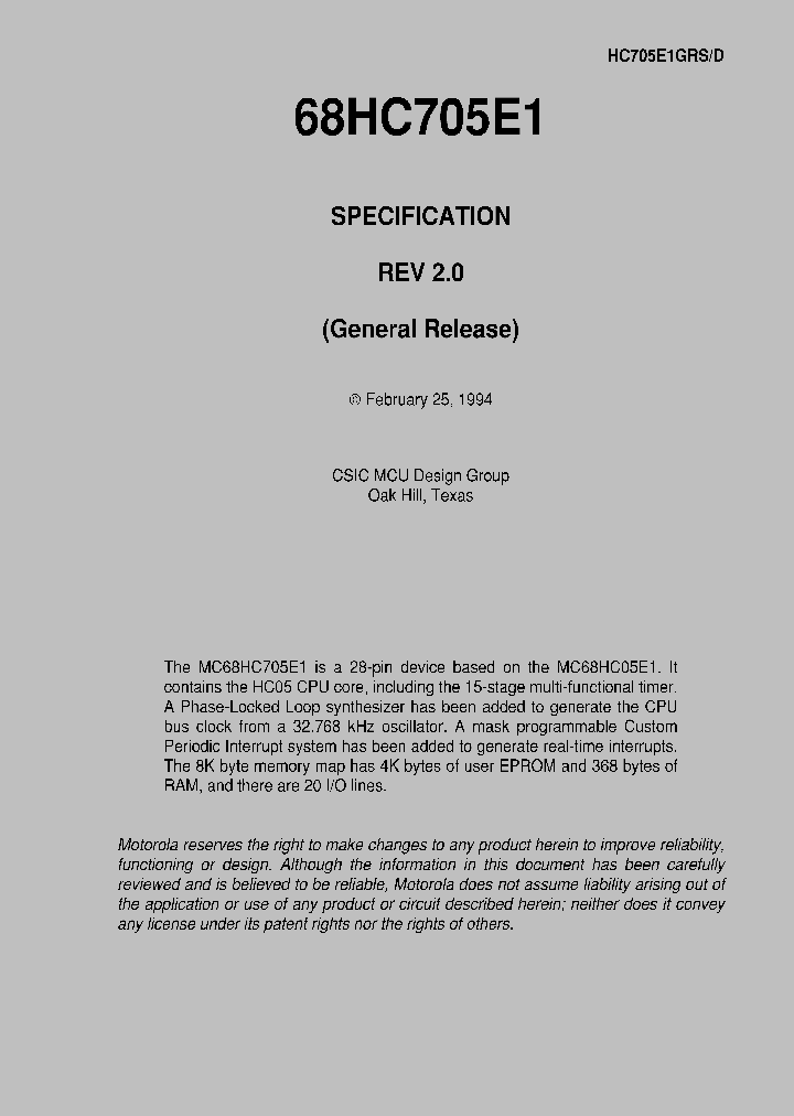 HC705E1GRS_1552989.PDF Datasheet