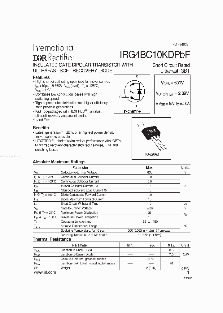 IRG4BC10KDPBF_1542341.PDF Datasheet