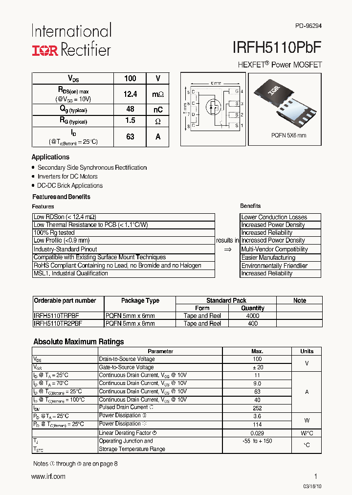 IRFH5110TRPBF_1583835.PDF Datasheet