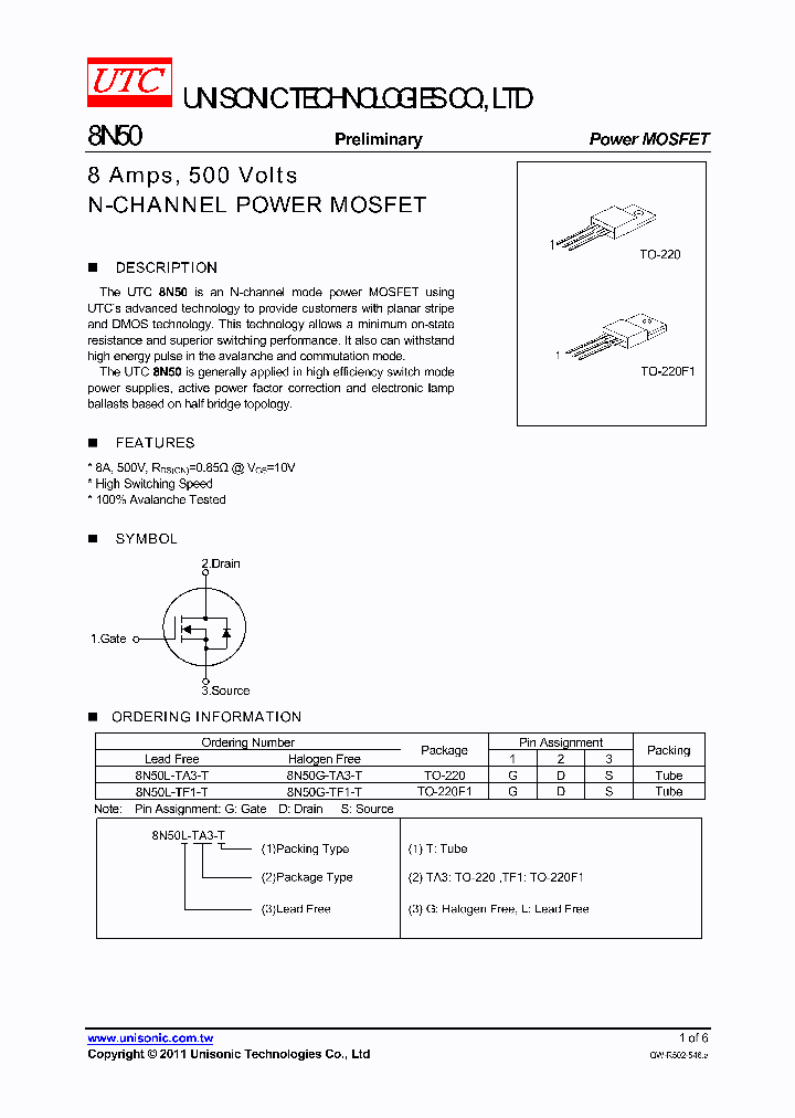 8N50L-TF1-T_1704092.PDF Datasheet