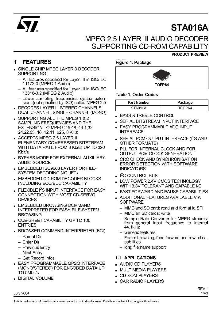 STA016_1374055.PDF Datasheet