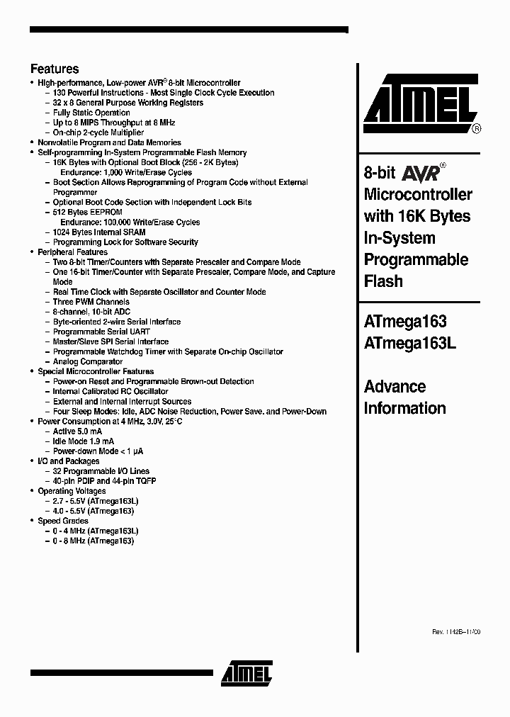 ATMEGA163-6PI_1422033.PDF Datasheet