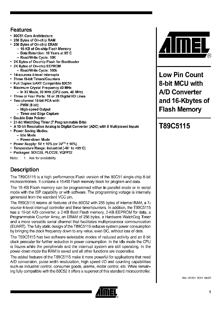 T89C5115-TISIM_1832690.PDF Datasheet