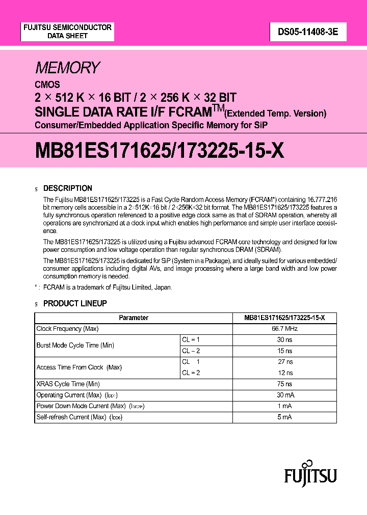 MB81ES171625-15WFKT-X_2001188.PDF Datasheet