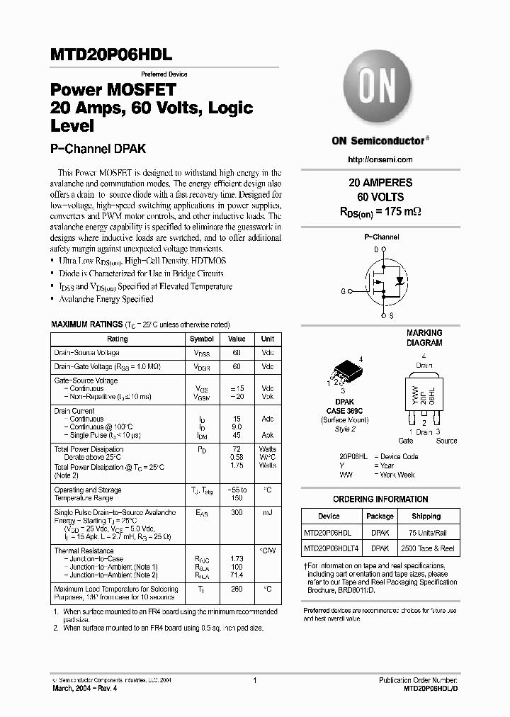 MTD20P06HDLT4_2031949.PDF Datasheet