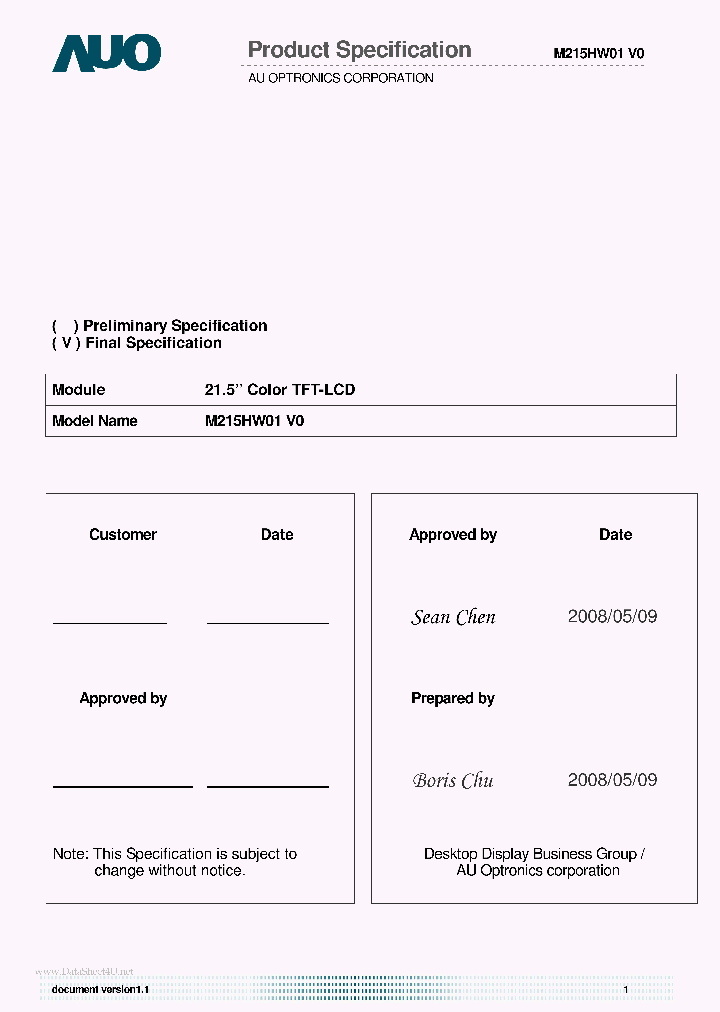 M215HW01-V0_2040402.PDF Datasheet