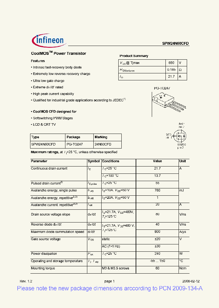 SPW24N60CFD_2215726.PDF Datasheet