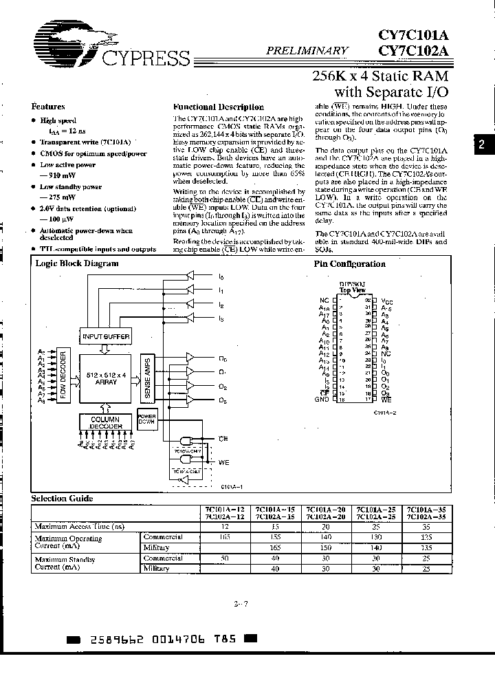 CY7C101A-15DMB_2371794.PDF Datasheet
