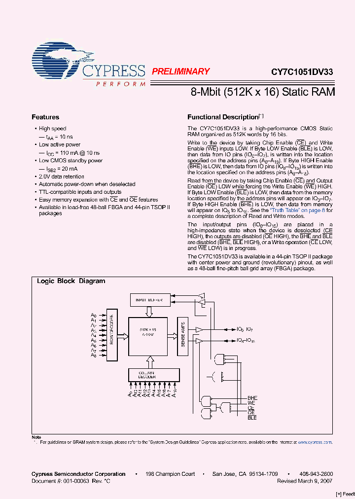 CY7C1051DV33-10ZSXI_2401234.PDF Datasheet