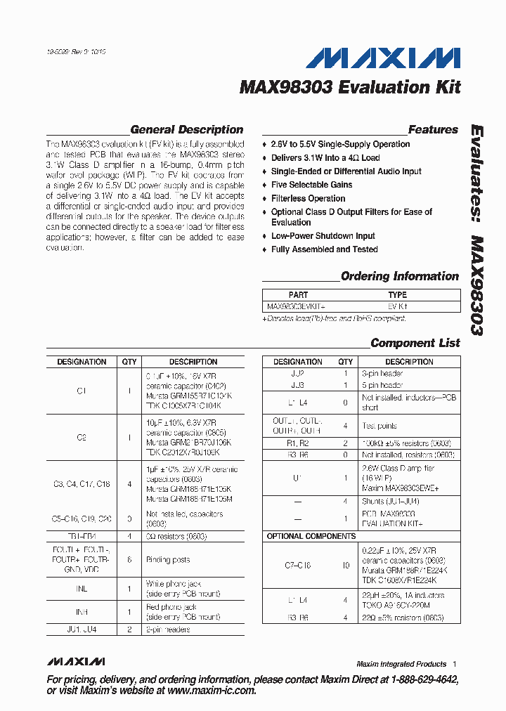 MAX98303EVKIT_2730179.PDF Datasheet