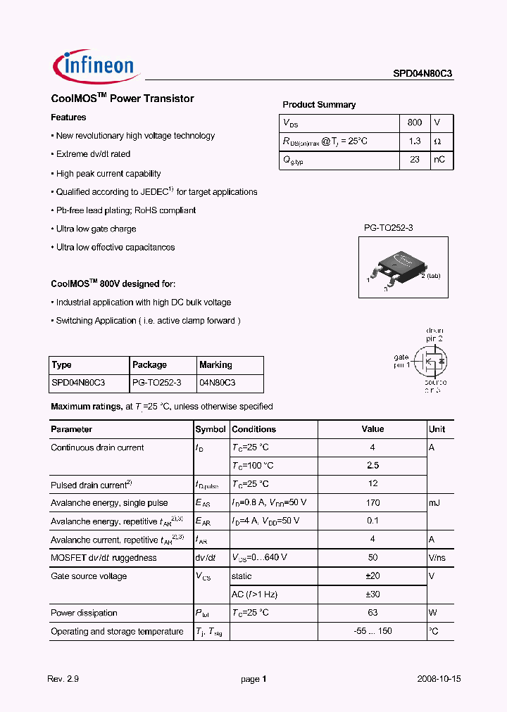 SPD04N80C3_2776287.PDF Datasheet