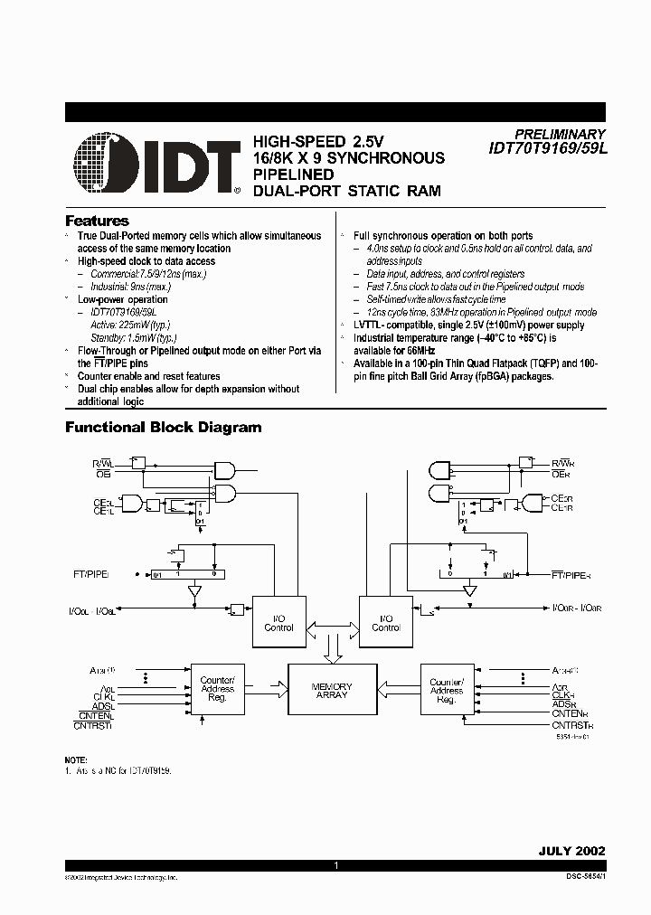 IDT70T9159L12PF1_2822279.PDF Datasheet