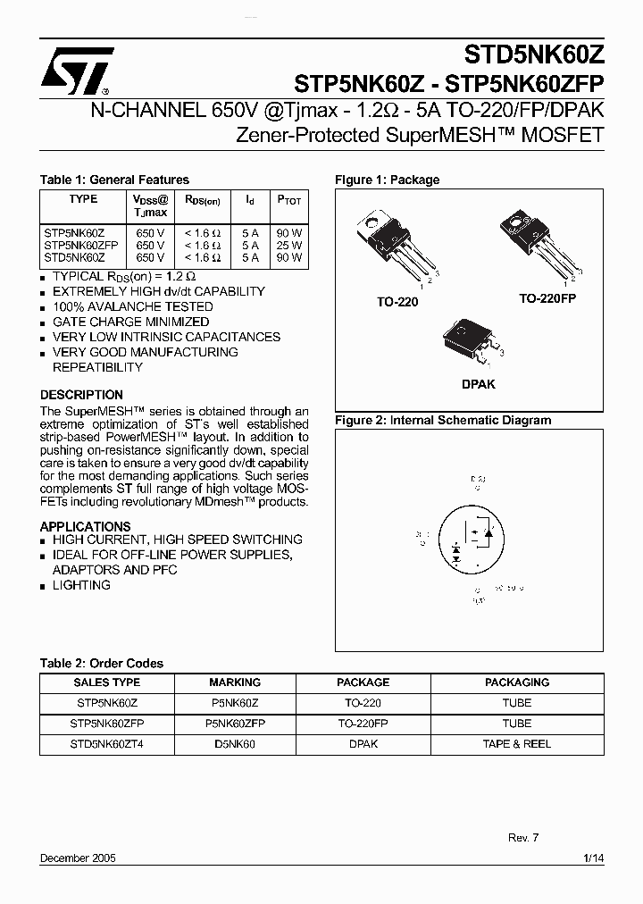 STD5NK60Z_2872101.PDF Datasheet