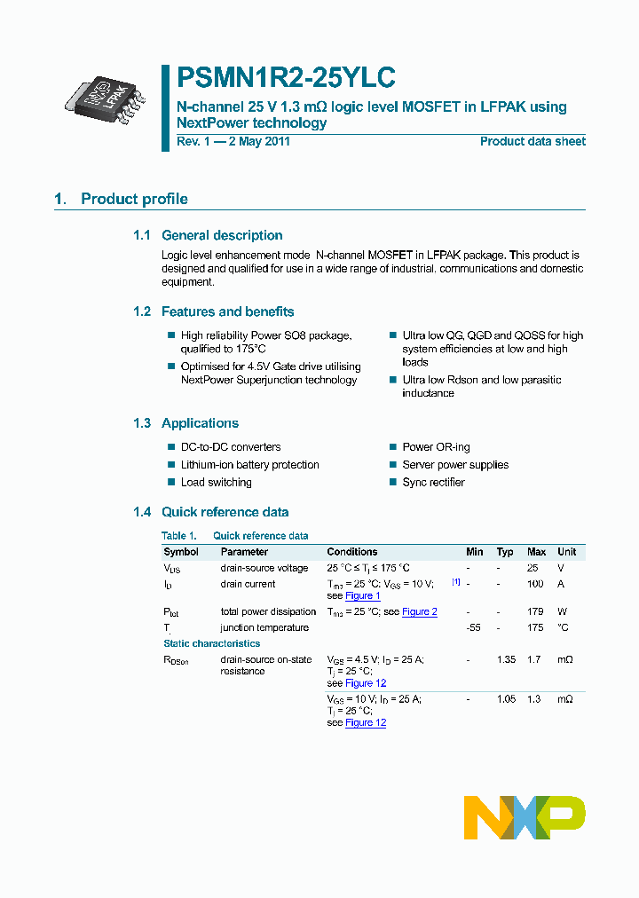 PSMN1R2-25YLC_2910436.PDF Datasheet