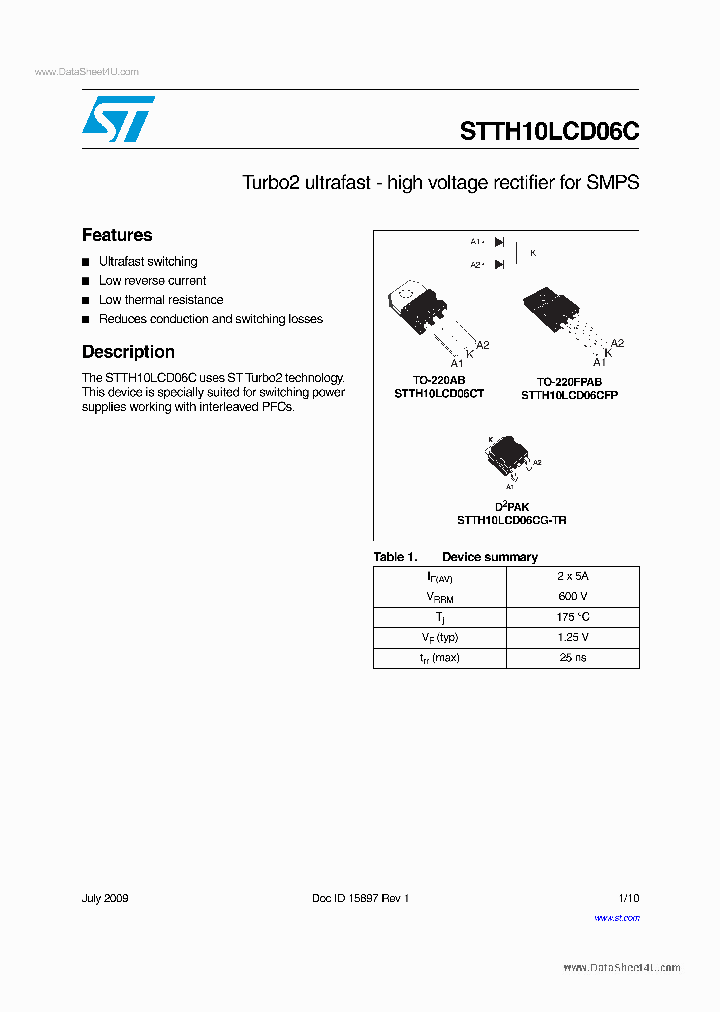 STTH10LCD06C_2940004.PDF Datasheet