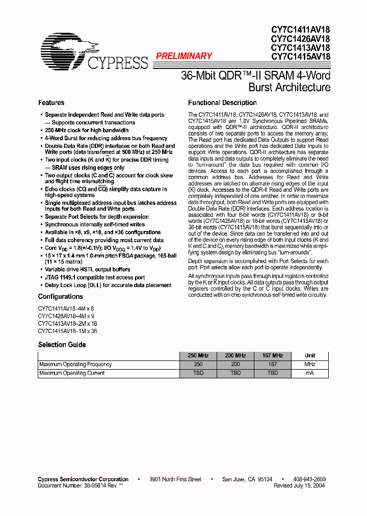 CY7C1411AV18_3073217.PDF Datasheet