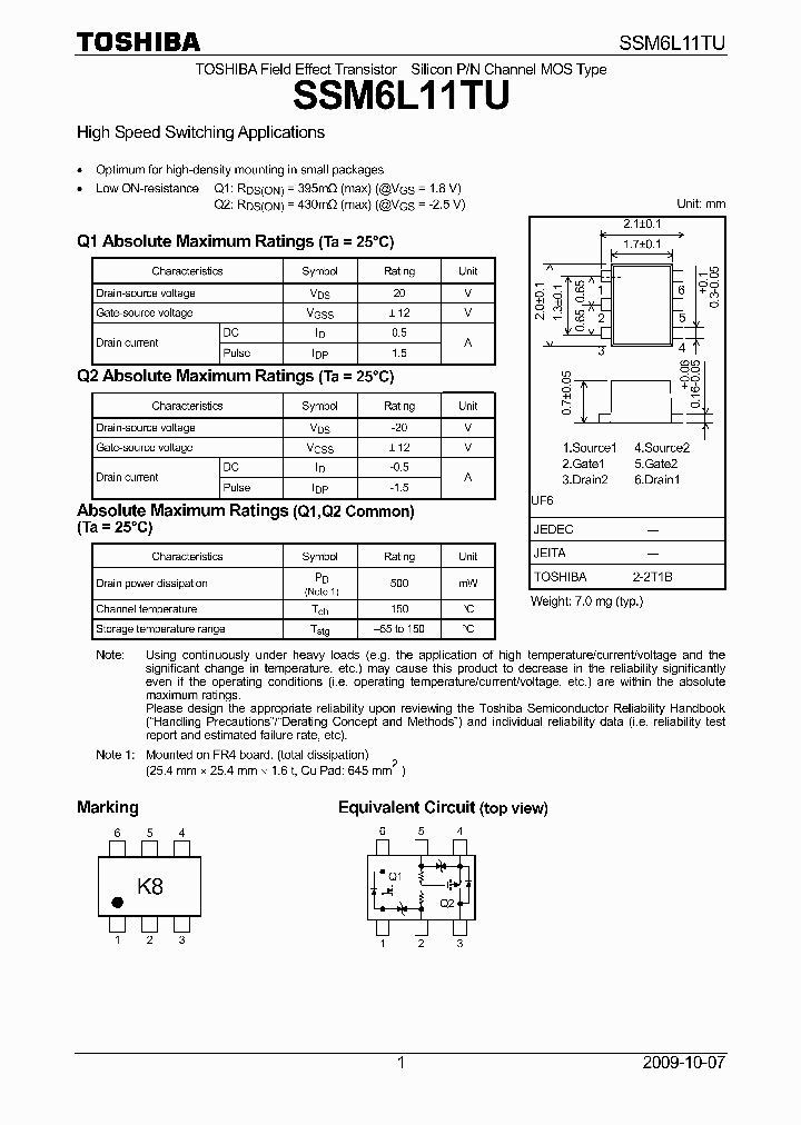 SSM6L11TU09_3104279.PDF Datasheet