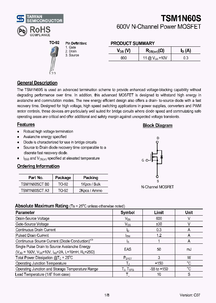 TSM1N60SCTA3_3213147.PDF Datasheet