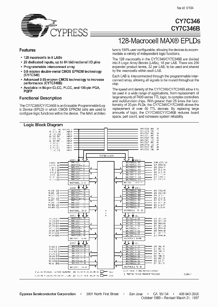 CY7C346B-20NI_3297915.PDF Datasheet
