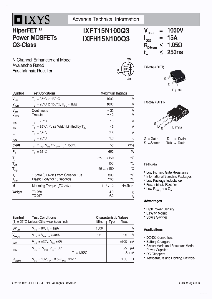 IXFH15N100Q3_3399573.PDF Datasheet