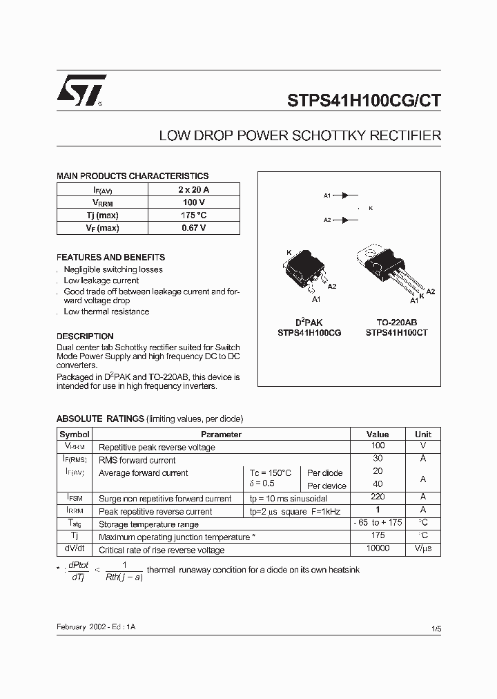 STPS41H100CG-STPS41H100CT_3770064.PDF Datasheet