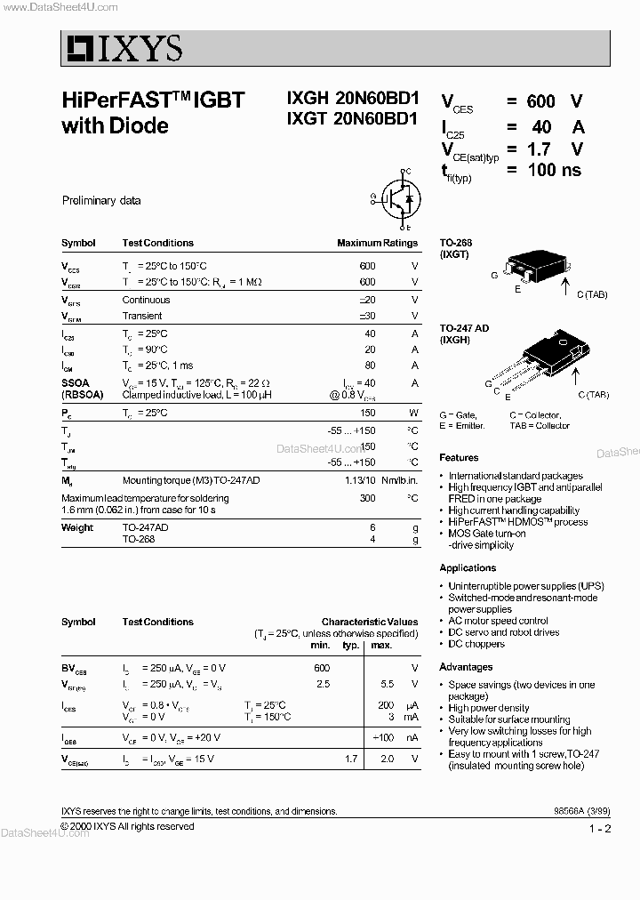 IXGH20N60BD1_3906293.PDF Datasheet