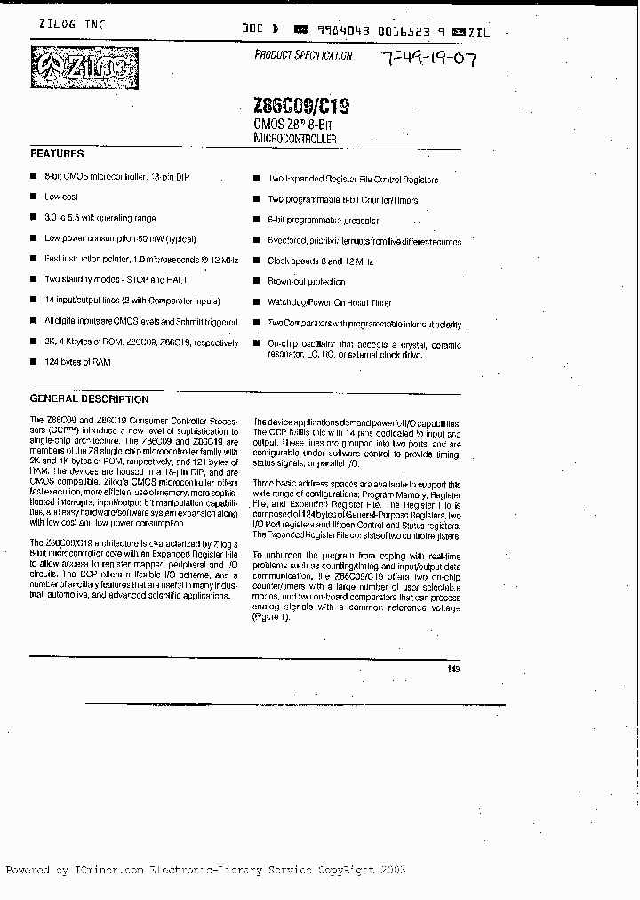 Z86C19-12SEC_3774212.PDF Datasheet