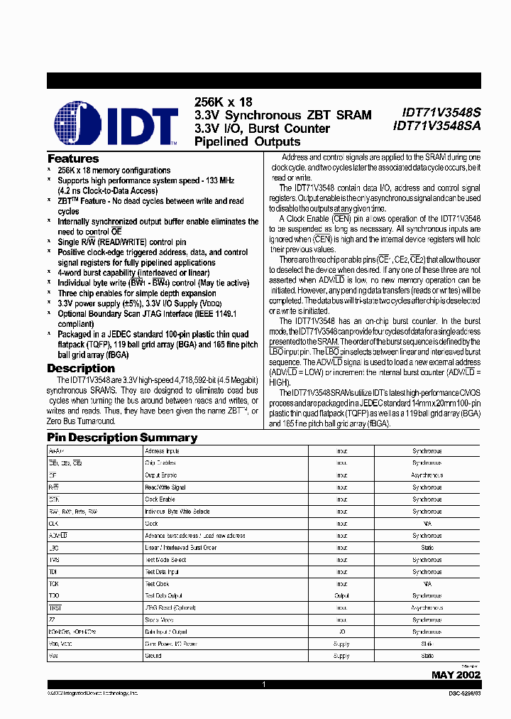 IDT71V3548SA133PFI_3880301.PDF Datasheet