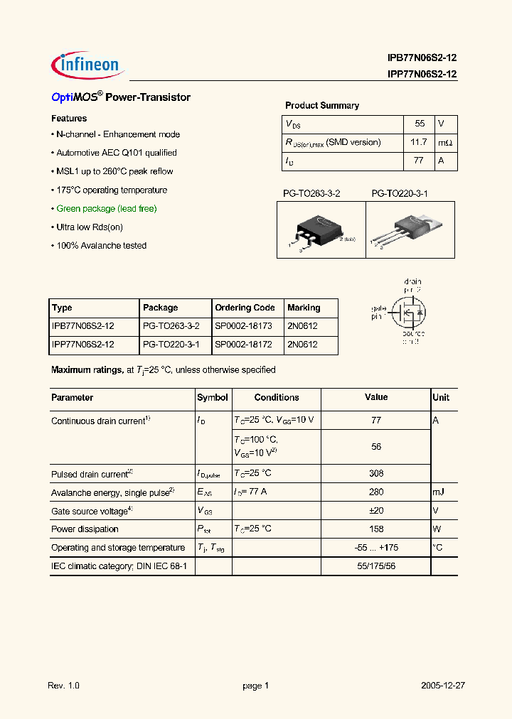 IPP77N06S2-12_4258368.PDF Datasheet