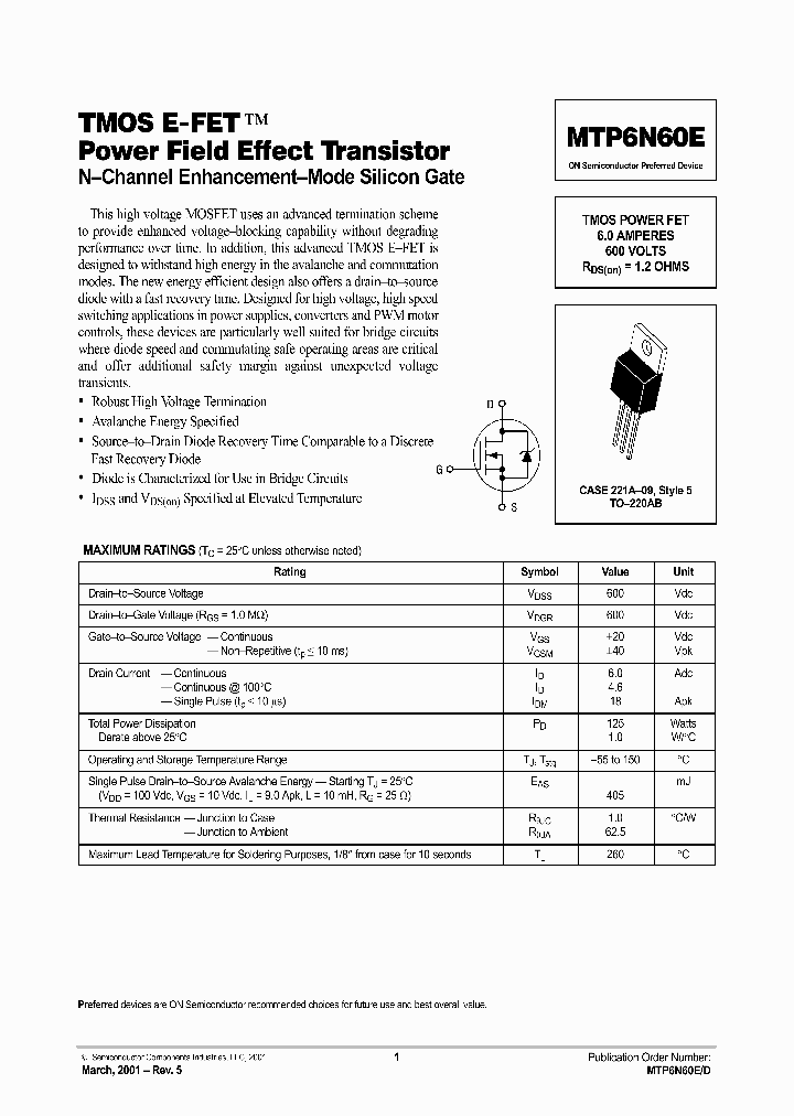 MTP6N60E-D_4373235.PDF Datasheet