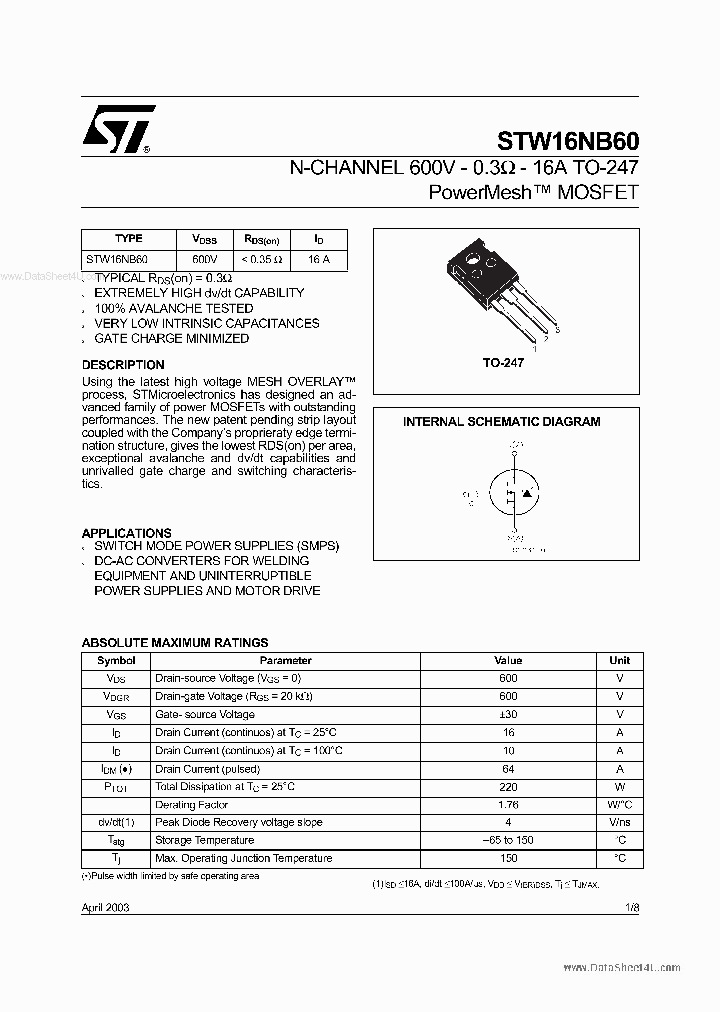 STW16NB60_4377337.PDF Datasheet