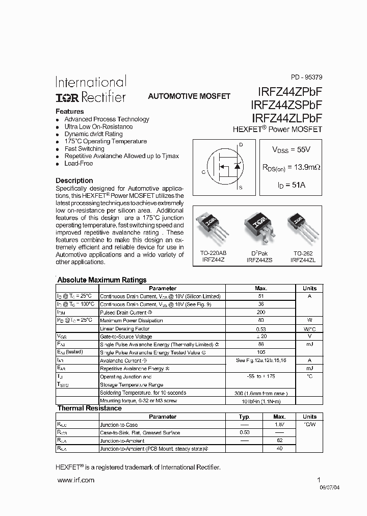 IRFZ44ZLPBF_4499175.PDF Datasheet