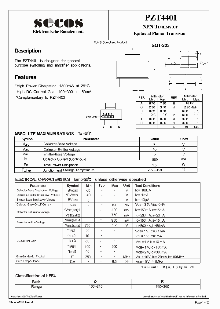 PZT4401_4582580.PDF Datasheet