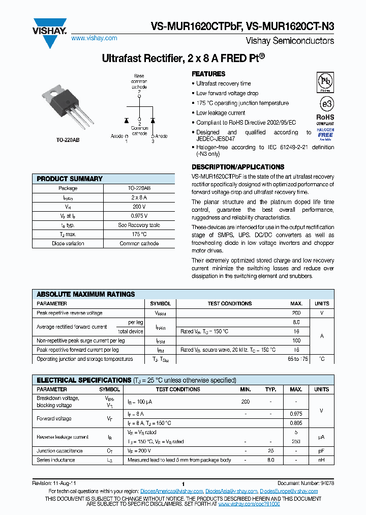 VS-MUR1620CTPBF_4591279.PDF Datasheet