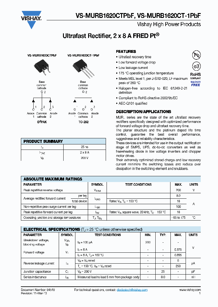 VS-MURB1620CTPBF_4591289.PDF Datasheet