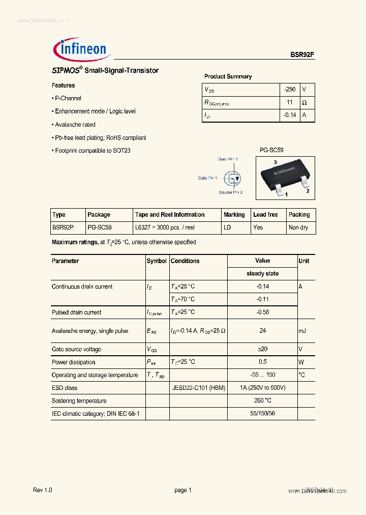 BSP92P_4611839.PDF Datasheet
