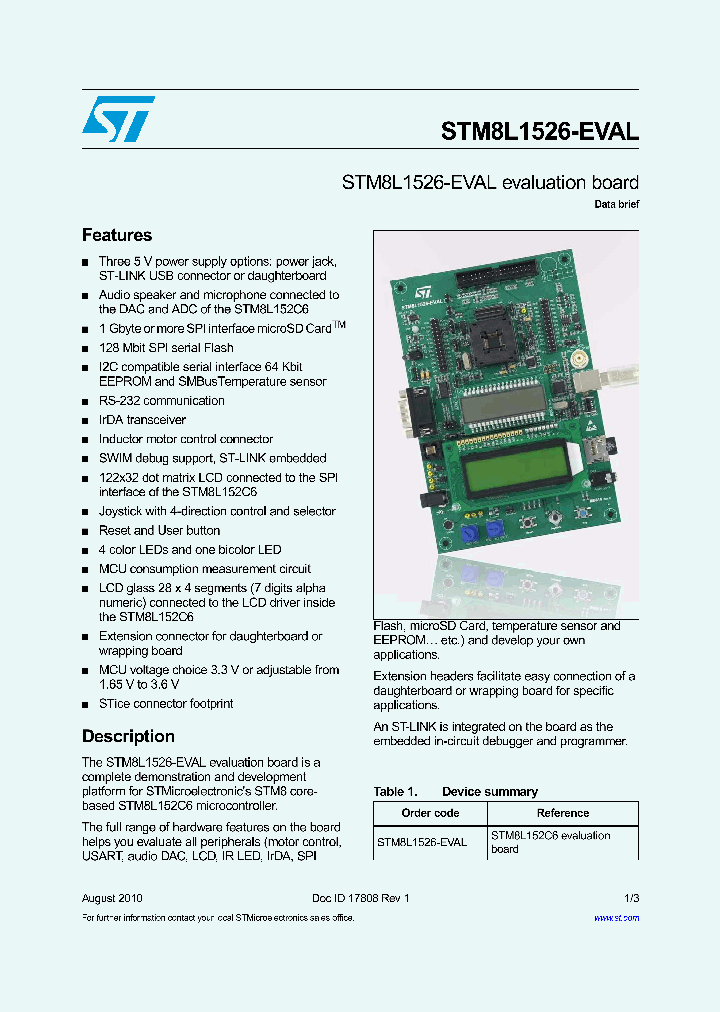 STM8L1526-EVAL_4653785.PDF Datasheet