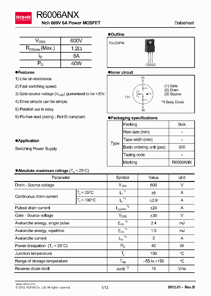 R6006ANX12_4660140.PDF Datasheet