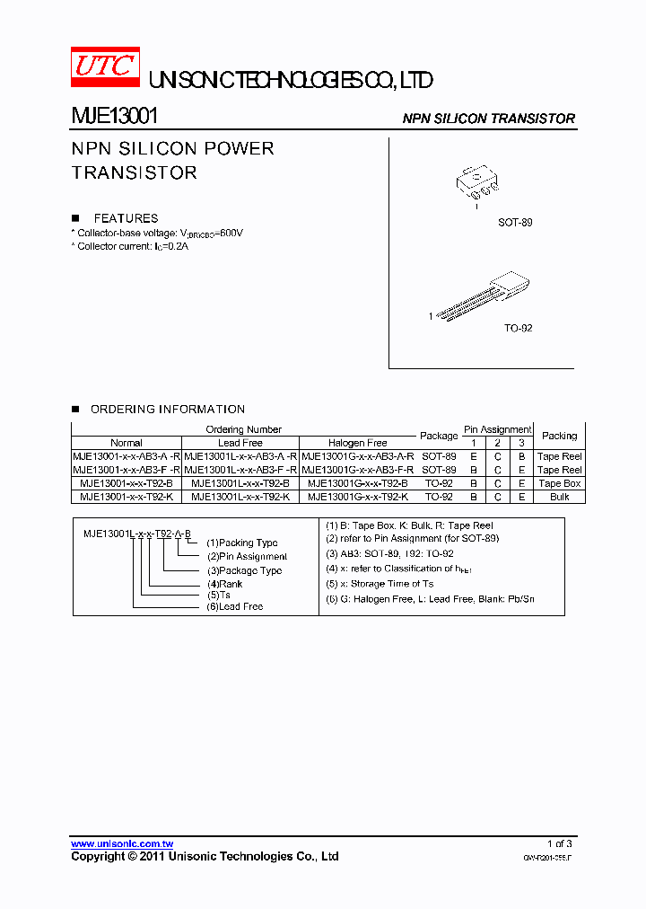 MJE13001-X-X-T92-B_4721325.PDF Datasheet