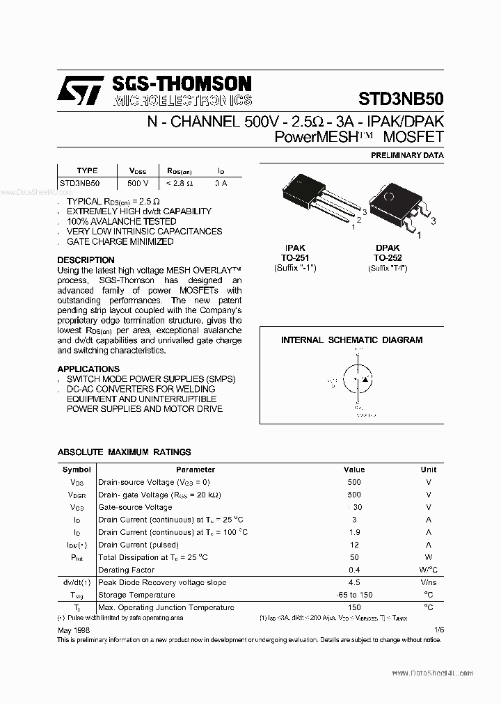 STD3NB50_4826013.PDF Datasheet