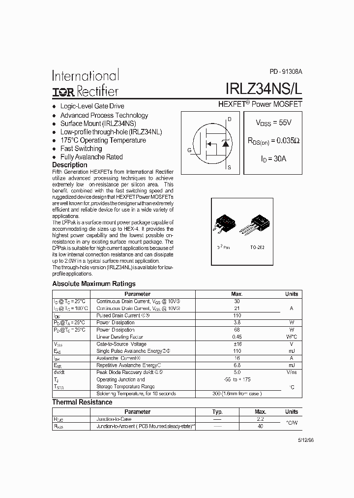 IRLZ34NSTRR_4907487.PDF Datasheet