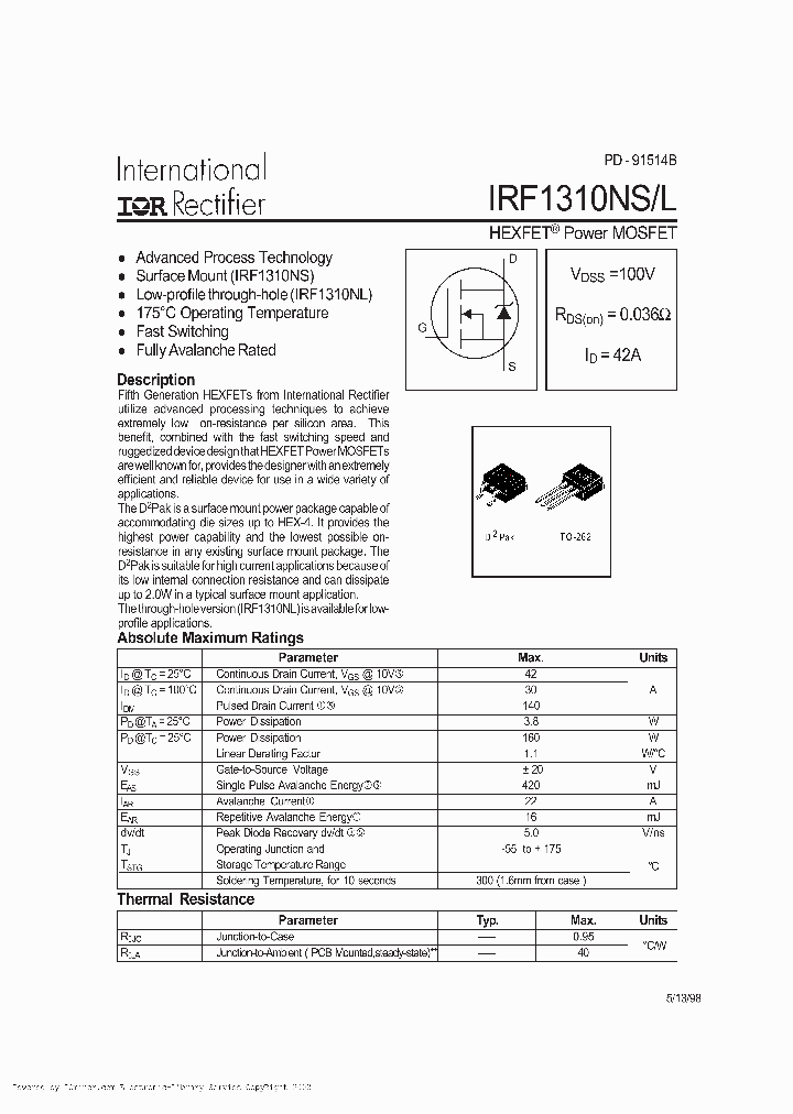 IRF1310NSTRR_4905372.PDF Datasheet