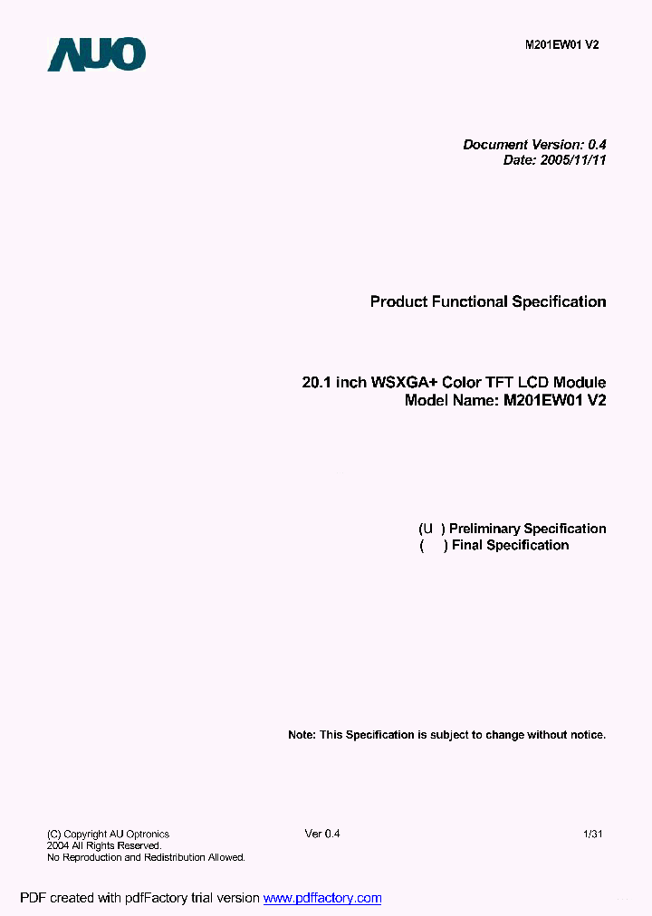 M201EW01-V2_4944020.PDF Datasheet