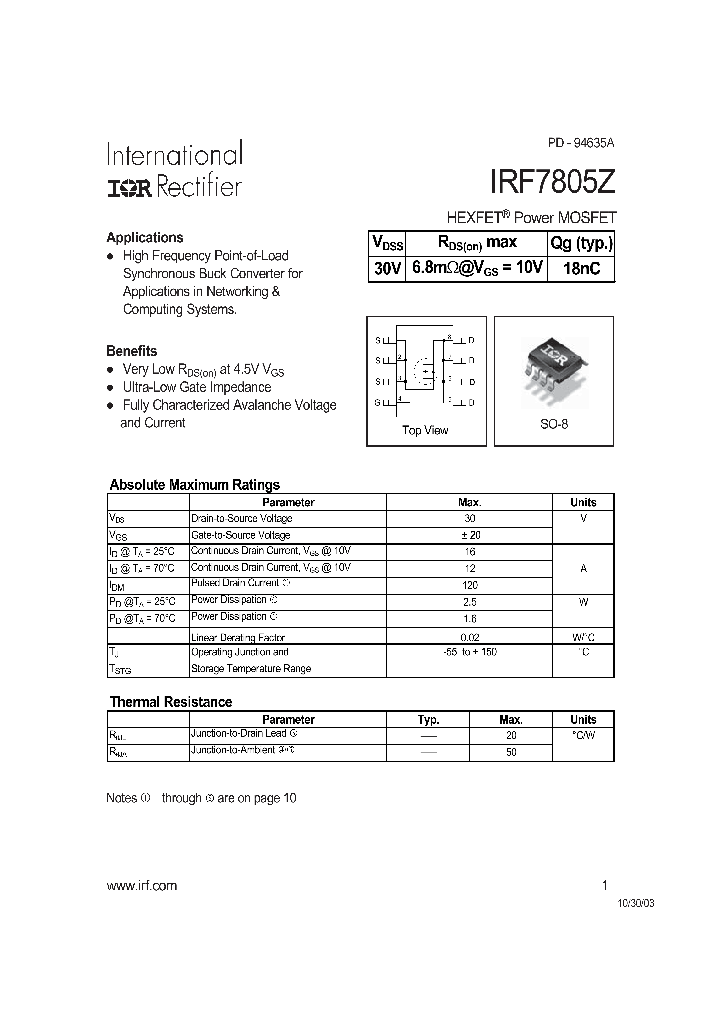 IRF7805Z_5053253.PDF Datasheet