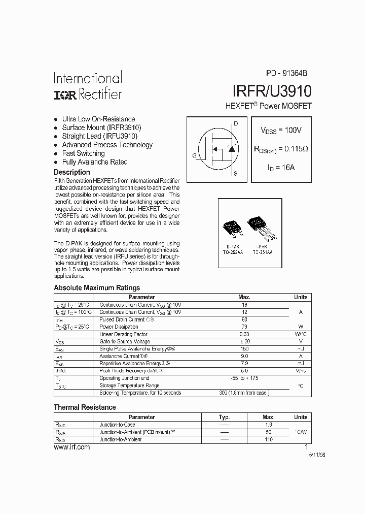 IRFR3910TR_5226803.PDF Datasheet