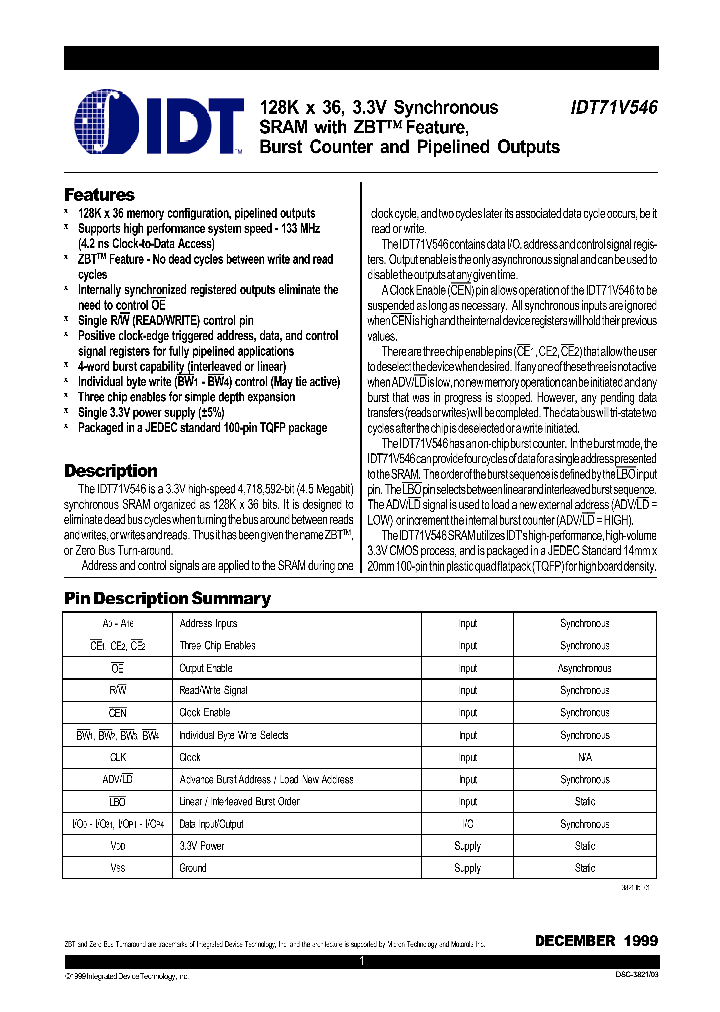 IDT71V546_5273350.PDF Datasheet