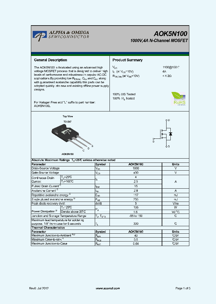 AOK5N100_5327324.PDF Datasheet