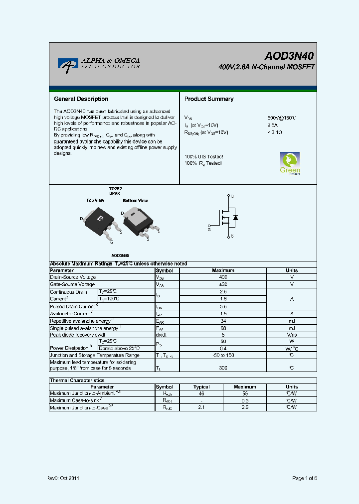 AOD3N40_5366493.PDF Datasheet