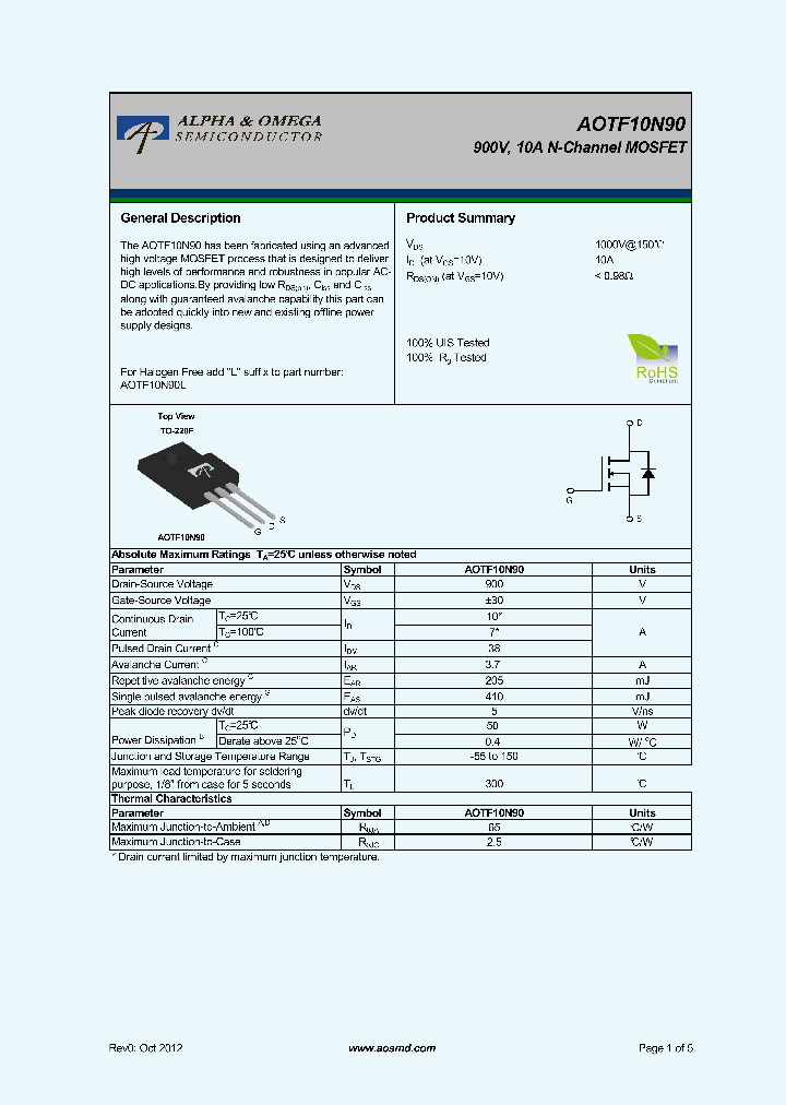 AOTF10N90_5395615.PDF Datasheet