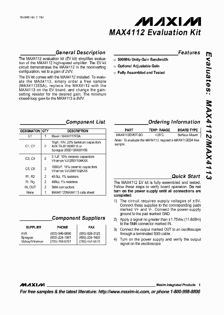 MAX4112EVKIT_5496322.PDF Datasheet